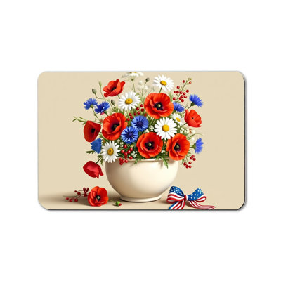 Patriotic Floral Bouquet Beige 24" x 36" Independence Day Door Mat Front Porch Entryway