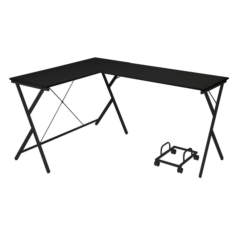 Black L-Shaped Computer Desk With CPU Holder, 28.5" H x 62.5" W x 47.5" D, Black