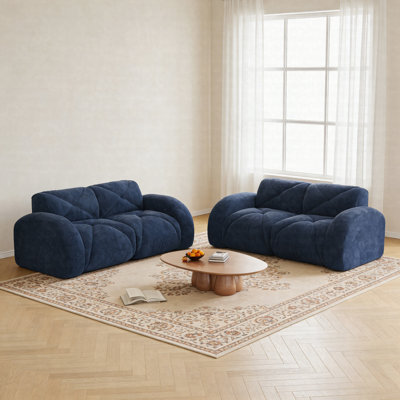 2-Piece Modular Velvet Sofa Set, 4-Seater Deep Seat Cloud Couch, Comfy Upholstered Sofa With 32D High-Density Foam