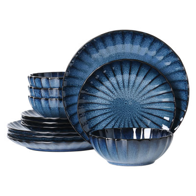 ALOFMO Flower Petal 12 Piece Stoneware Dinnerware Set, Service for 4