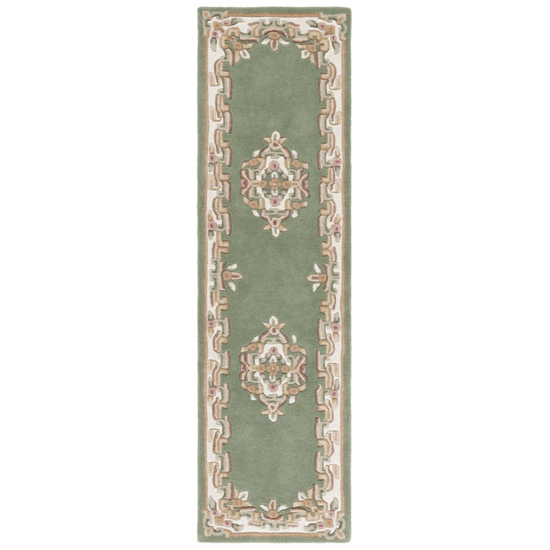 Tapis floral en laine / coton touffeté à la main Stender, Tapis de couloir 2 pi 3 po x 8 pi