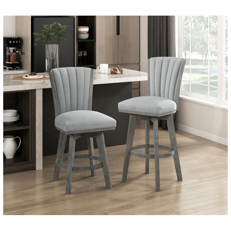 Ensemble de 2 chaises de pub pivotantes grises avec revêtement en velours capitonné et structure en bois massif