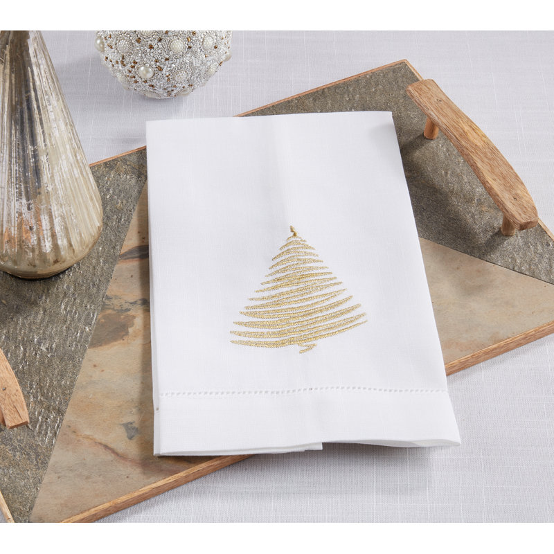 Ensemble de 4 serviettes d'invité pour arbre de Noël Holiday Haven, Or
