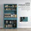 Armoire de cuisine pratique avec support pour micro-ondes, tablettes réglables, tiroirs et portes en verre pour des solutions de rangement modernes.