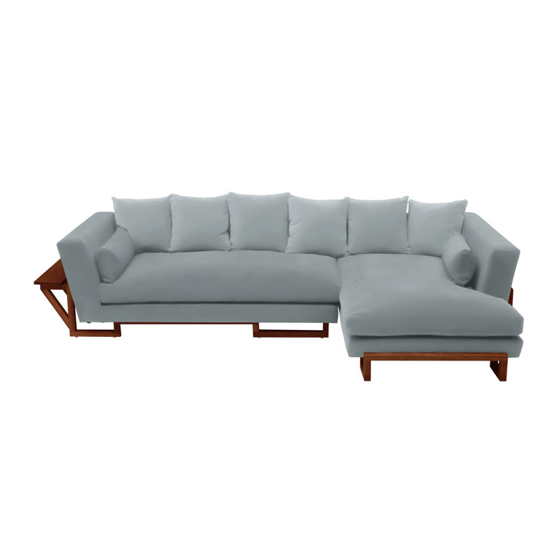LRG Chaise Sectional, Foam Linen Blend, Left Side Tray, Solid Walnut