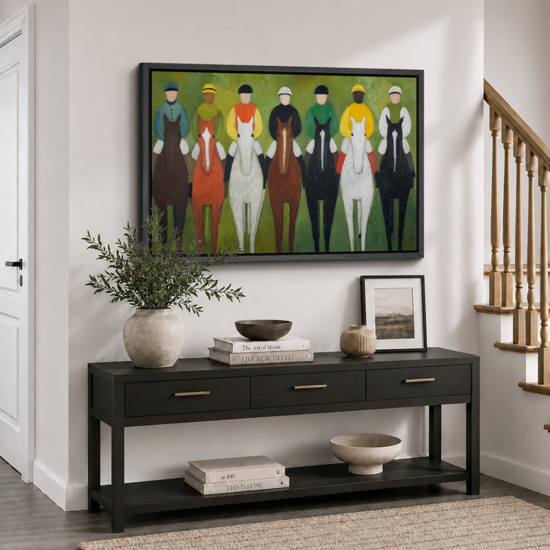 «Racing Jockeys and Horses», reproduction d'art sur toile encadrée, H 24 po x l 36 po x P 1,5 po, Cadre flottant noir