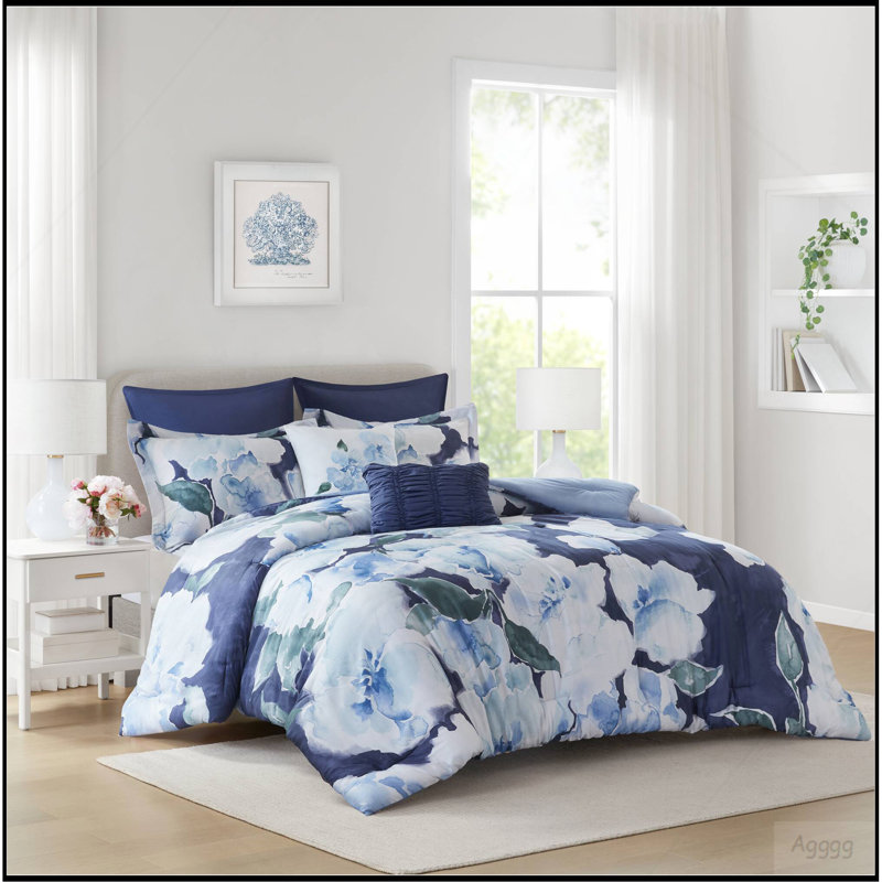 7- Piece King Comforter Set, Blue Multi Floral
