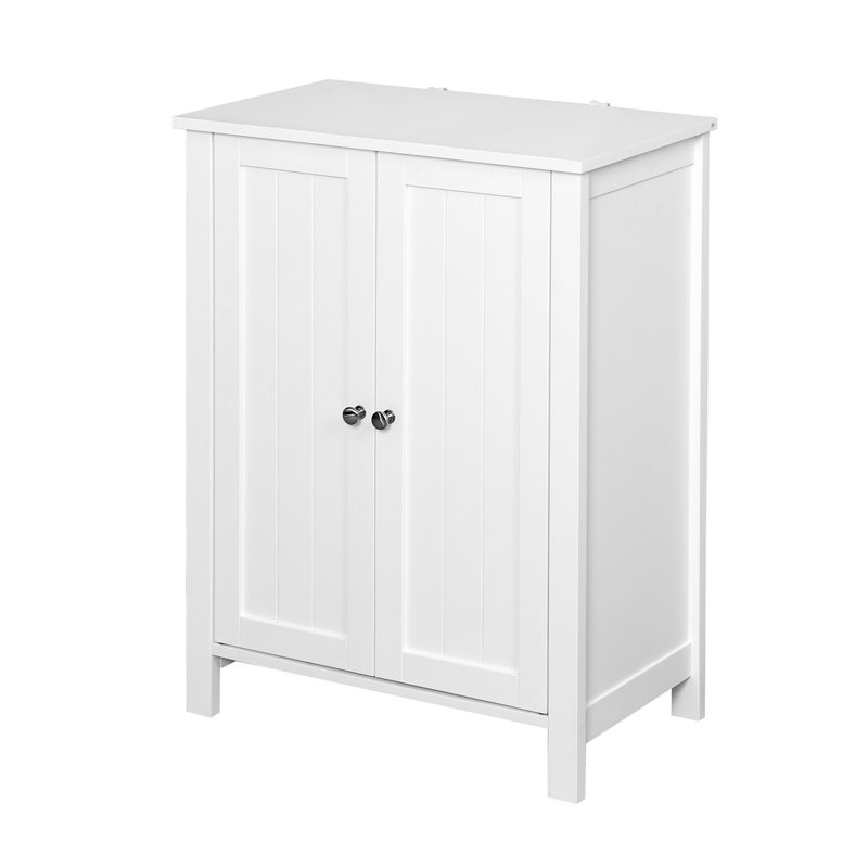 White Bathroom Cabinet With Double Door And Adjustable Shelf - Made Of Materials For Longevity Floor In Doors Durability