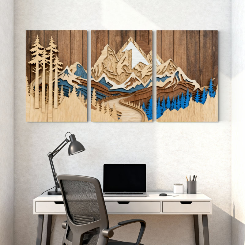 «Landscape & Nature Mountain Forest River Landscape», ensemble de 3 impressions sur toile, H 36 po x l 72 po