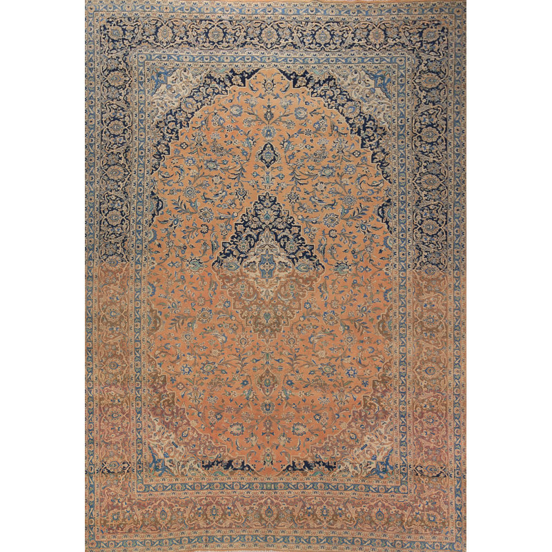 Tapis traditionnel orange en laine à motif floral 10 x 13