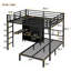 Lit superposé double au-dessus d'un lit simple en métal avec bureau pliant, garde-robe avec DEL, économie d'espace / réduction du bruit, noir