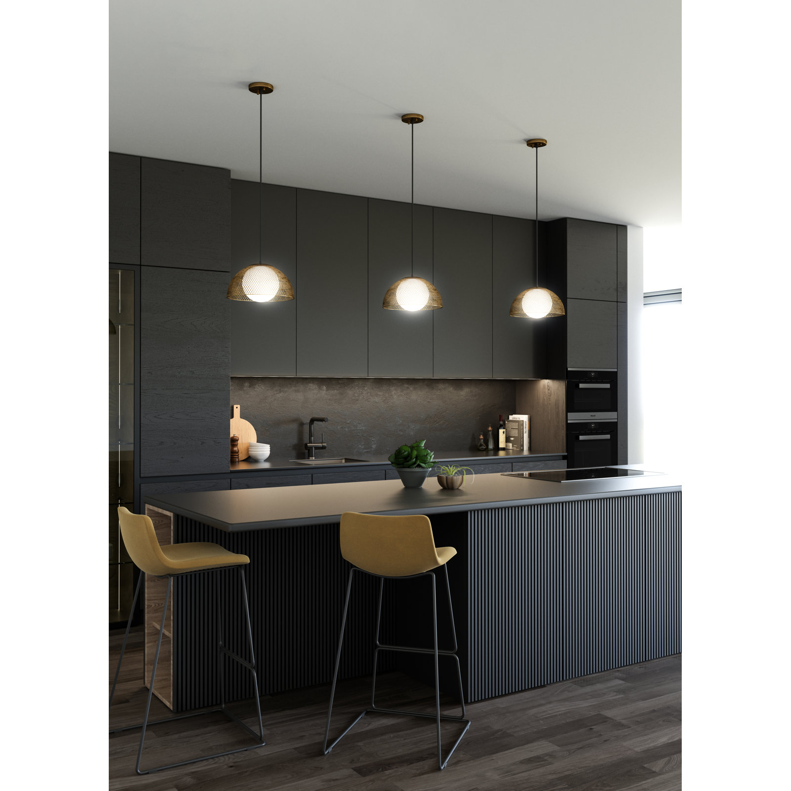 Malte Single Light Glass Steel Pendant, Gold