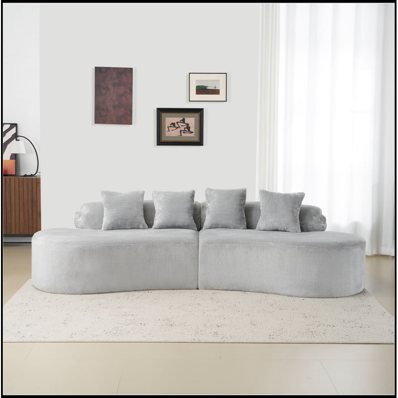 Canapé modulaire en velours avec 4 coussins, Gris clair