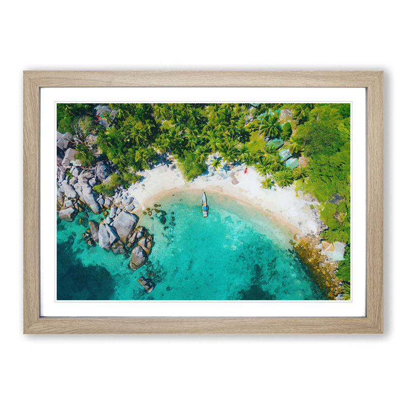 Boat in Ko Tao Thailand - Picture Frame Photograph Print on MDF, 36cm H x 48cm W x 2cm D, Oak Framed