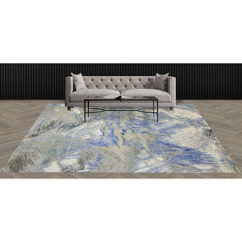 Hand Knotted Abstract Area Rug, Rectangle 10' x 14'