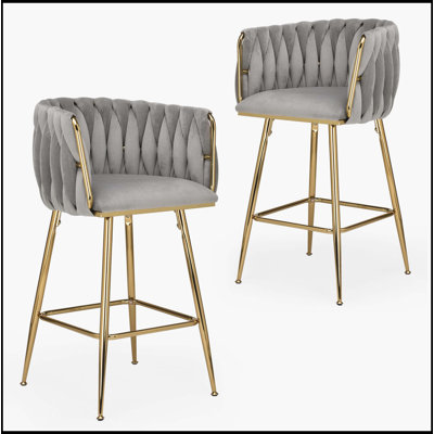 Counter Height Bar Stools Set Of 2, 26 Inch Modern Mid-Century Kitchen Island Stools With Backs & Metal Legs