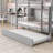 Twin Over Twin Rubber Wood Bunk Bed With Trundle, Convertible Into Twin Size Beds, Twin Size Bunk Bed With Ladder And Safety Guardrails,Grey