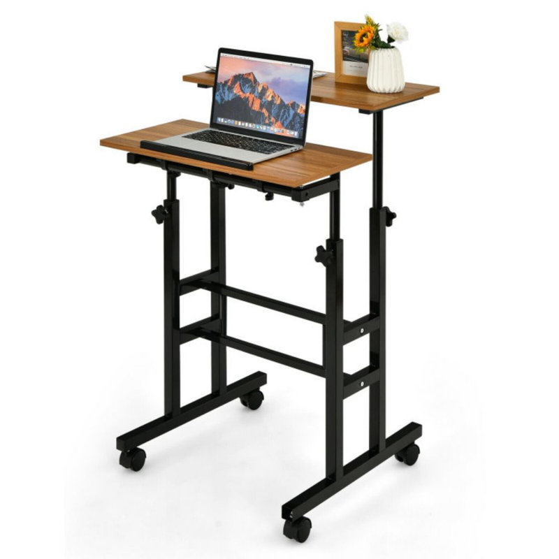 Bureau debout à hauteur ajustable Dol, Noyer / Noir