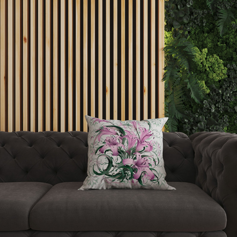 Lily Legends Pink Floral Faux Suede Square Pillow