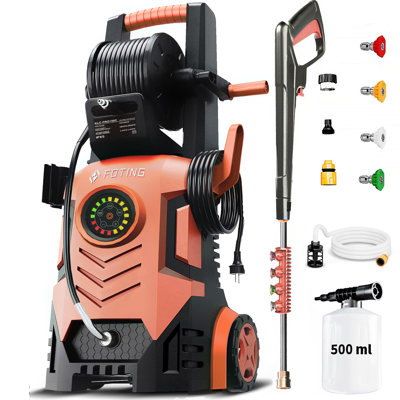 2026Nouveau nettoyeur haute pression 2100 psi avec écran tactile Adj-8, 2 gallons par minute, laveuse électrique de 34 po de hauteur, 4 buses à connexion rapide, tuyau d'entrée et filtre et canon 500 ml pour voitures / clôtures / allées, rouge