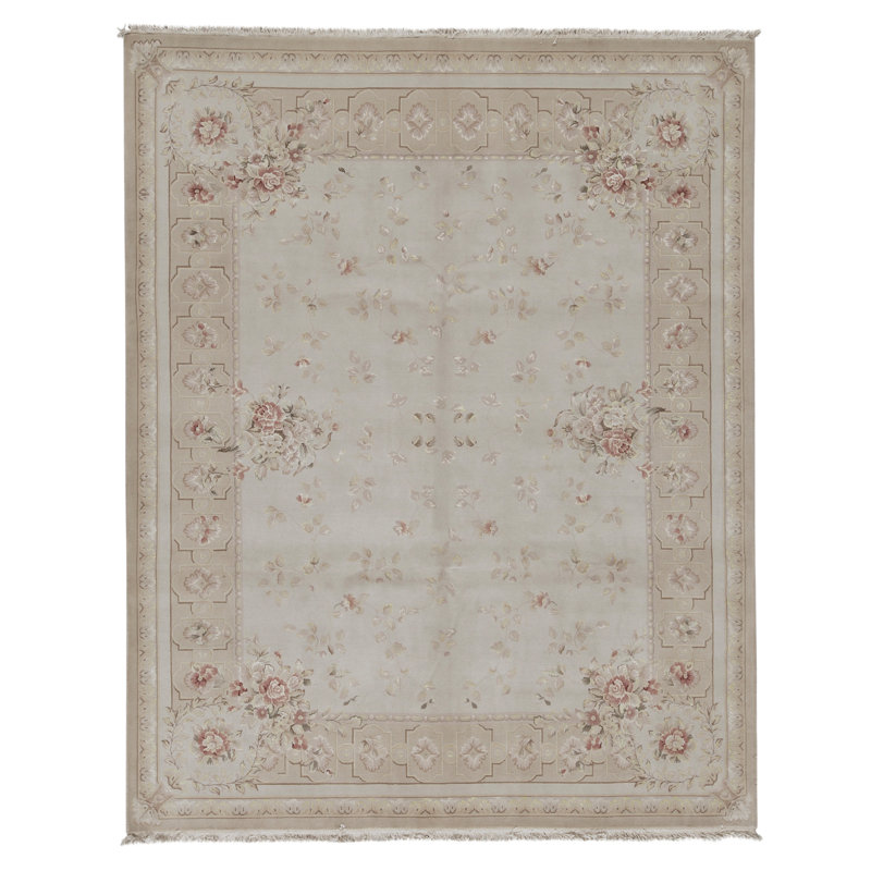 Hand Knotted Oriental Area Rug in Beige