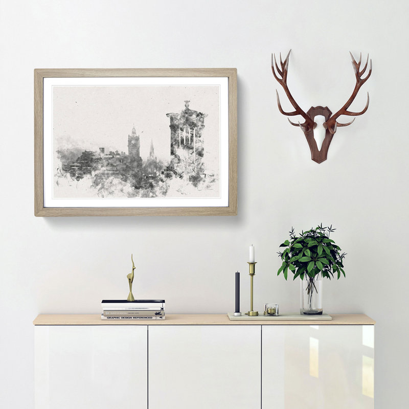 View of Edinburgh Skyline - Picture Frame Painting Print, 62cm H x 87cm W x 2cm D, Oak Framed