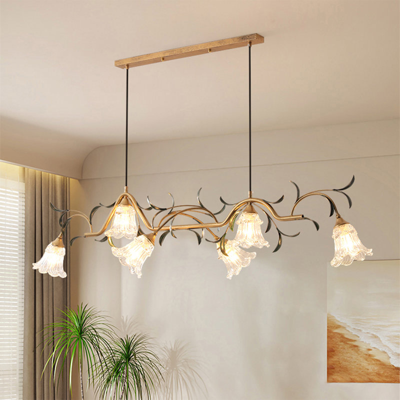 Pied de lampe rétro en fer à motif américain avec abat-jour en verre et longue lampe suspendue