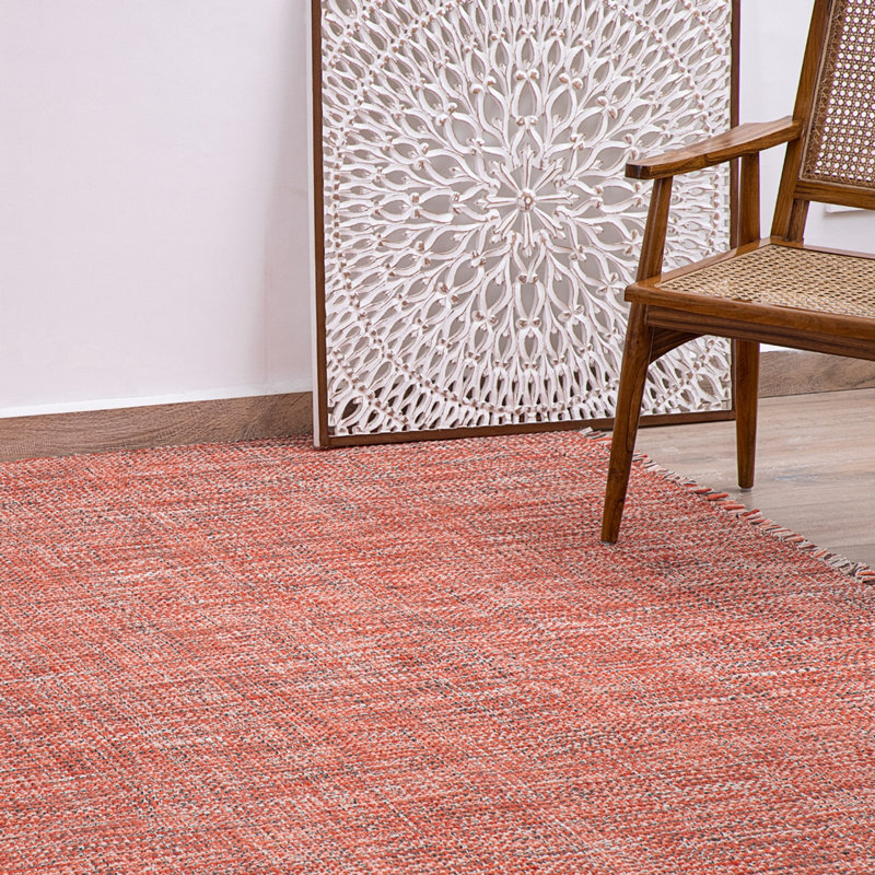 Morris Hand Woven Polyester Indoor/Outdoor Area Rug in Coral/Gray, Rectangle 2'6" x 5'
