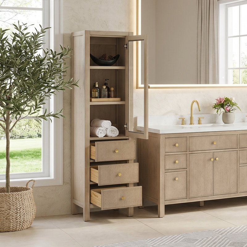 Armoire à linge autoportante en chêne naturel 20 po Cerrito, Chêne naturel