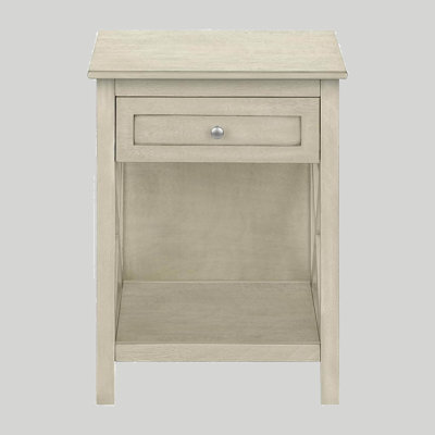 Table de bout transitionnelle Key West, placage blanc antique, hauteur de 25 pouces, table de chevet pour la chambre à coucher