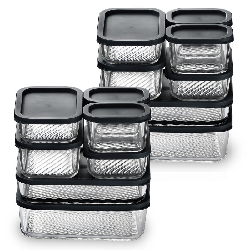 28 contenants en verre hermétiques pour la préparation et le rangement des repas avec couvercles, Noir, 28