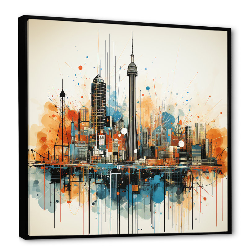 Paysage urbain d'Atlanta, coucher de soleil III - Art mural d'Atlanta, Cadre flottant noir, H 30 po x l 30 po x P 1,5 po