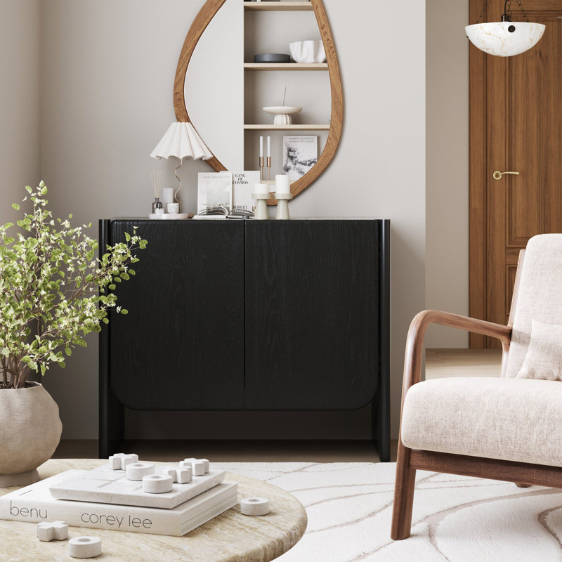 Armoire de rangement arquée pour hall d'entrée, H 32 po x l 38 po x P 17 po, 1, Noir