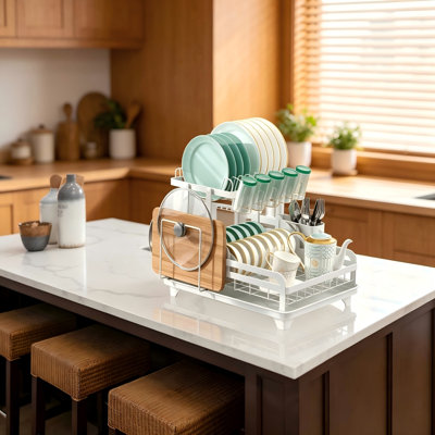 2-Tier Dish Drying Rack for 1-3 People with Drain Board