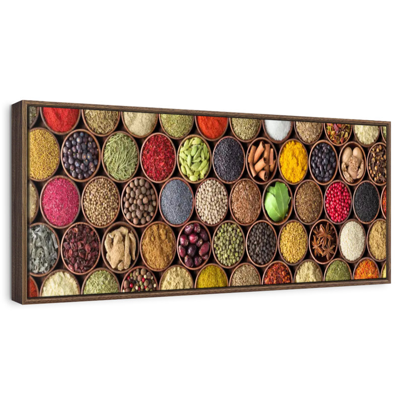 Exotic Spice Bowls, 43" X 15", Floating Frame Walnut