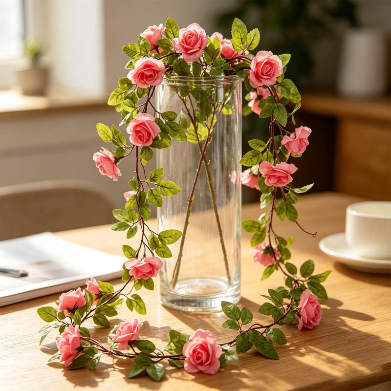  Vignes de roses artificielles pour la décoration de la cour extérieure et l'arrangement de la maison, Pink