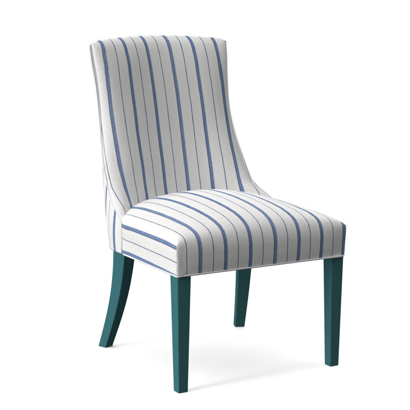 Tuxedo Slipper Dining Chair, Celery Finish, Cobalt Blue Stripe; 0204-64