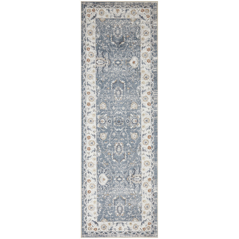 Tapis bleu rétro 2 pi x 6 pi Graceanna, Tapis de couloir 2 pi x 6 pi