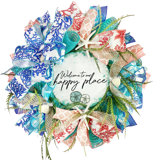 Welcome to Our Happy Place - couronne décorative en maille 18 po