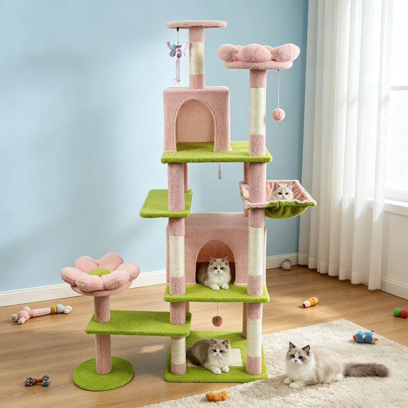 Arbre à chat 71 po avec condo et hamac 71 po, Rose