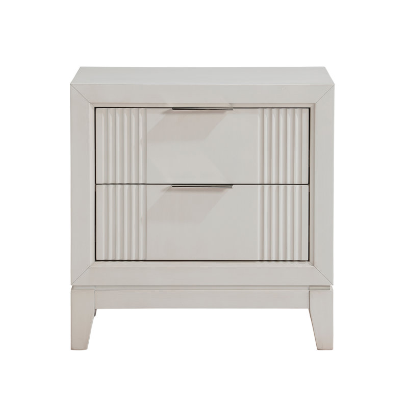 Table de chevet 1Pc avec 2 tiroirs, finition blanche antique