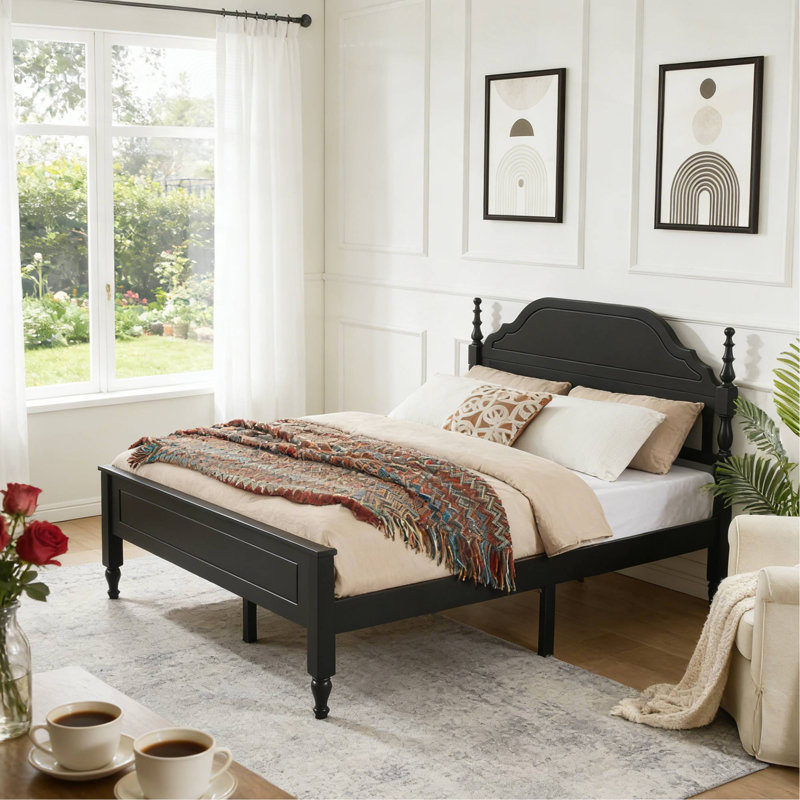 Élégant lit central pour chambre à coucher avec tête de lit rembourrée (sans matelas)