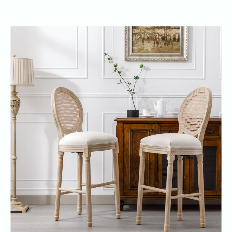 Ahmire Upholstered Counter Stool with Solid Wood Frame, Beige