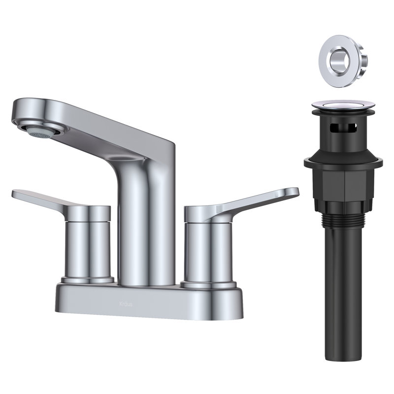 KRAUS Indy Centerset Bathroom Faucet With 2 Handles, Pop Up Drain And Supply Lines, Chrome