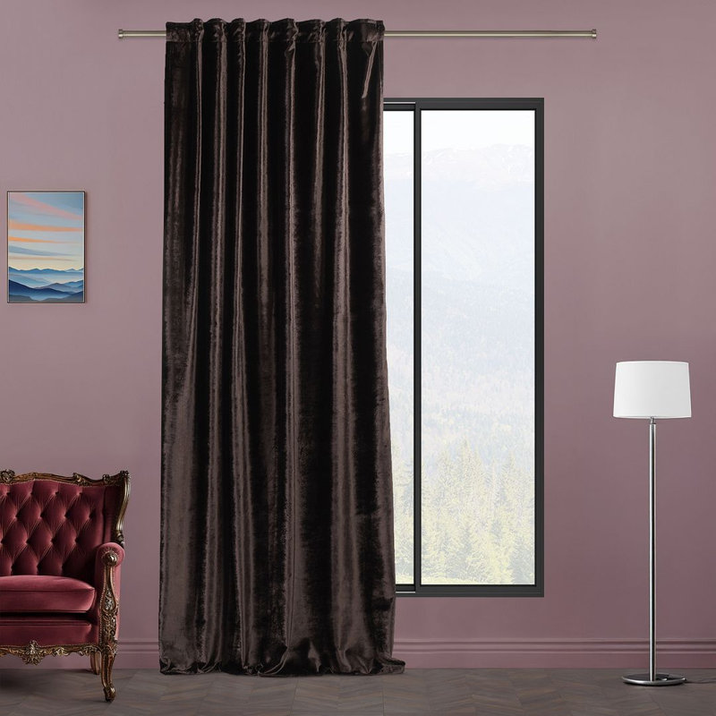 Extra Long & Extra Wide Shiny Velvet Curtain Panel (customized), 140cm Width x 145cm Drop, Brown