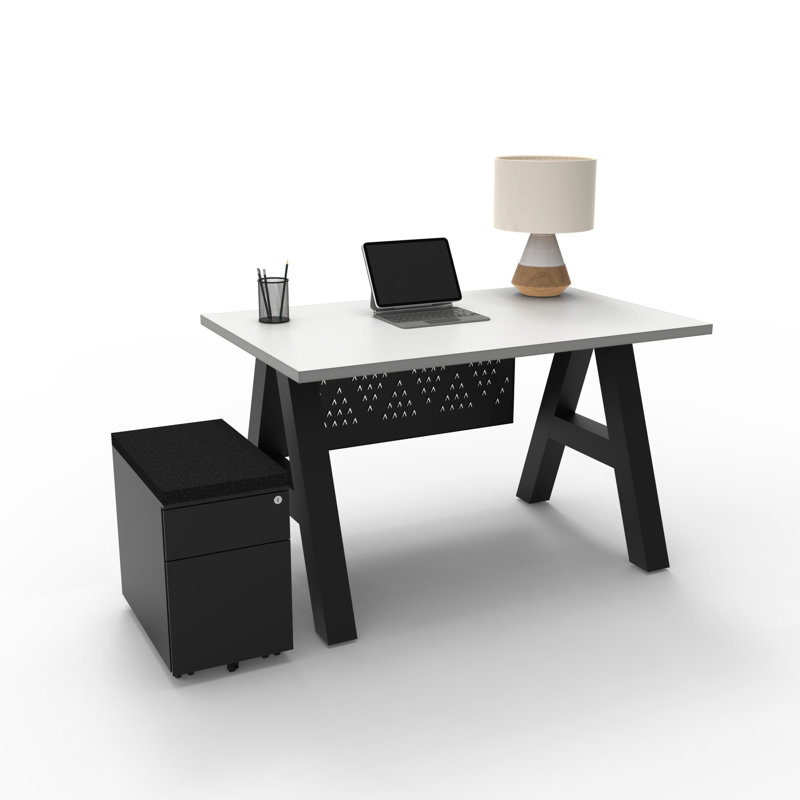 Serenity Modern A-Frame Executive Writing Office Desk, with Modesty and Cushion Top Mobile Storage, 48x24, White Top