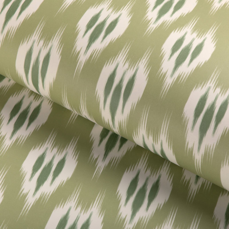 Clare Ikat Wood Pulp Blend Wallpaper Roll, Moss
