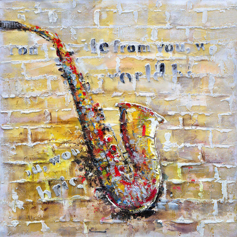 Saxophone sur mur de briques - art moderne sur toile