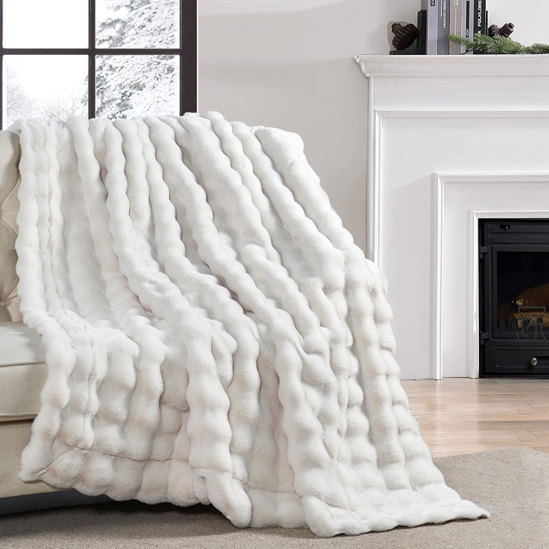 Jeté en fausse fourrure Bubble, Blanc, L 60 po x L 70 po