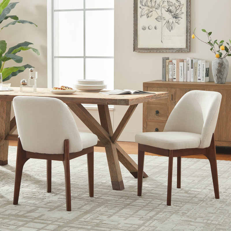 Bason 19.5" H Polyester Upholstered Dining Chairs (Set Of 6), Cream, 6